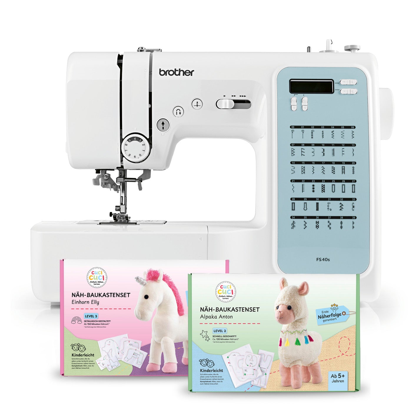 Die Nähmaschine mit Näh-Baukastensets.