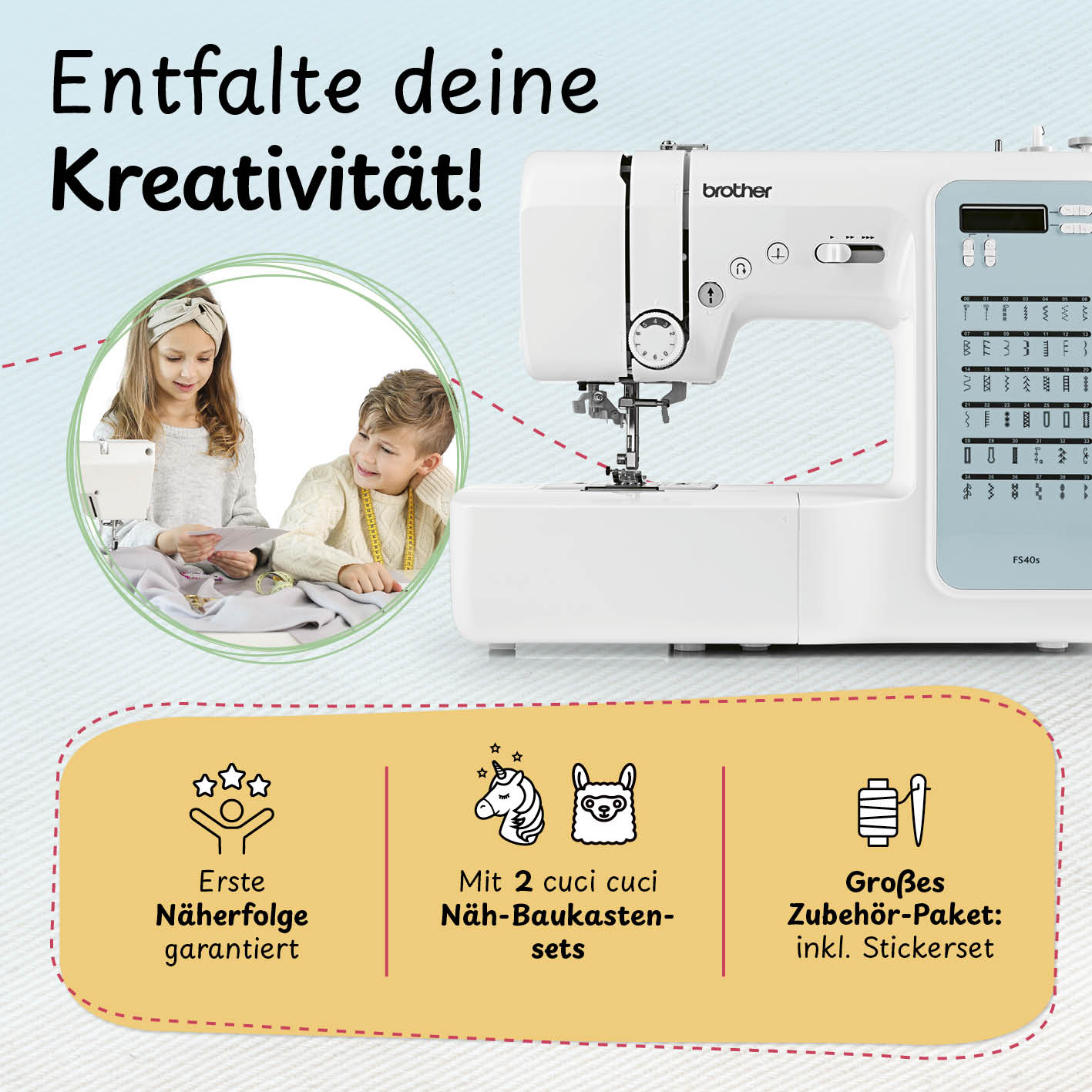 Kinder nähen fröhlich zusammen.