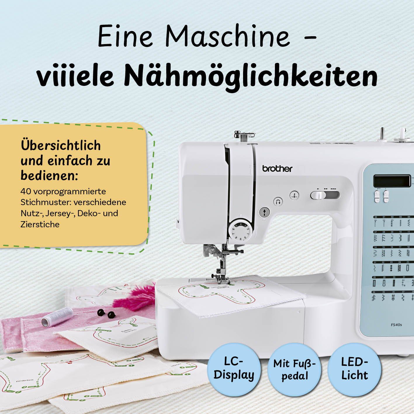 Nähmaschine mit 40 Programmen.
