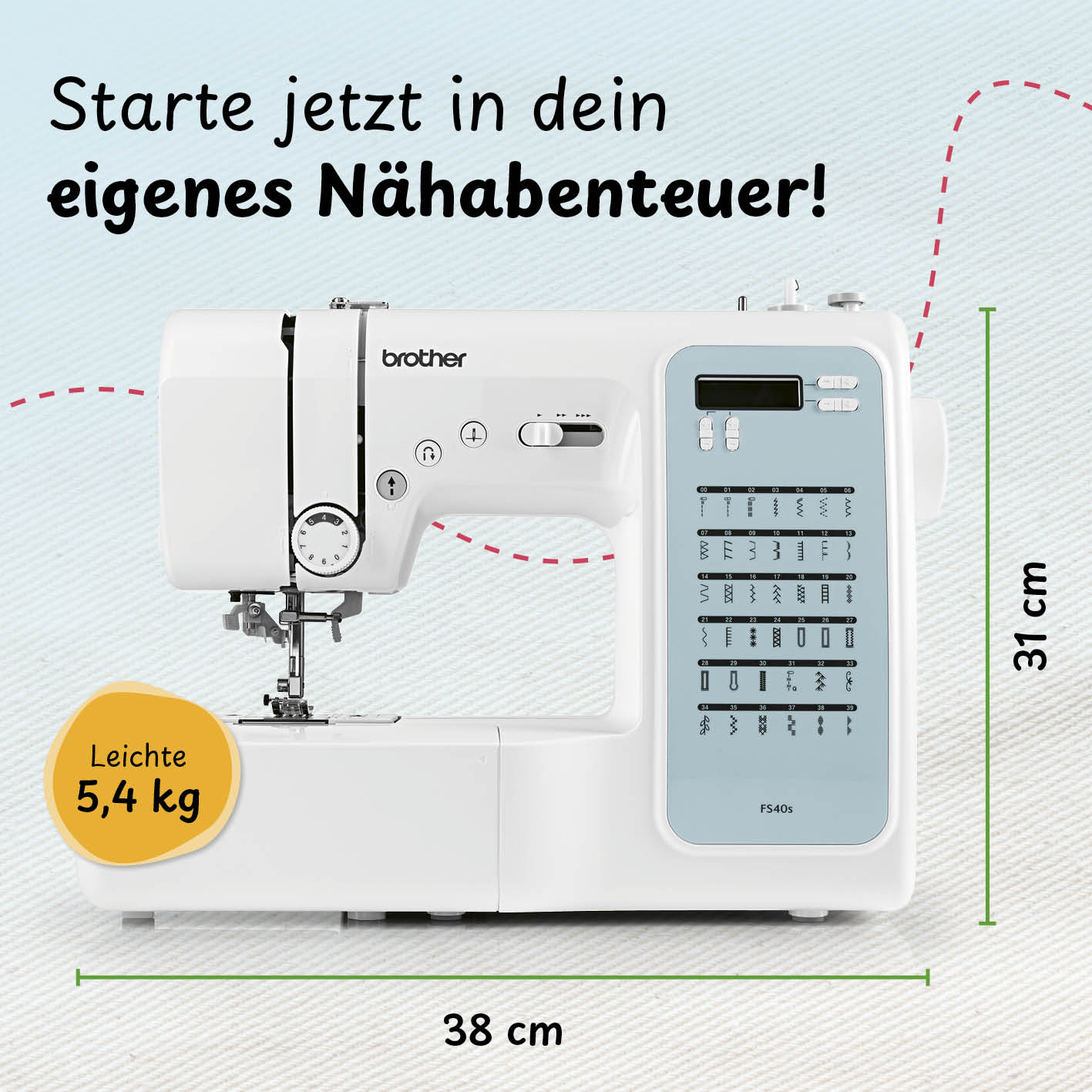 Leichte Näh-Maschine mit 5,4 kg.
