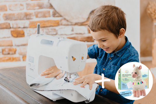 Kindernähmaschine im Kombipaket mit Näh-Baukasten Alpaka Anton