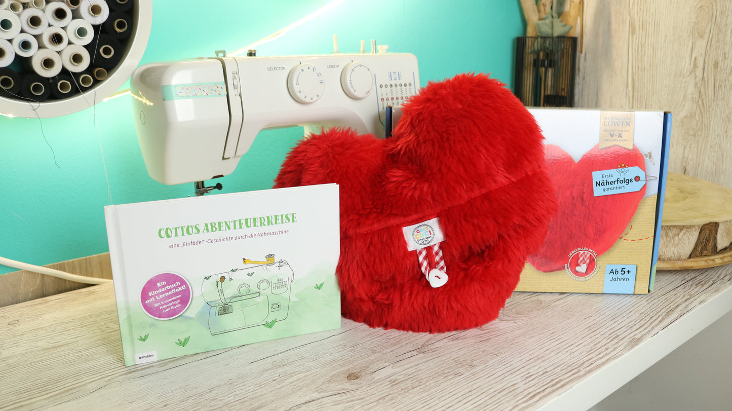 Nähen lernen für Kinder | Starterset: Einfädelgeschichte & Herzkissen