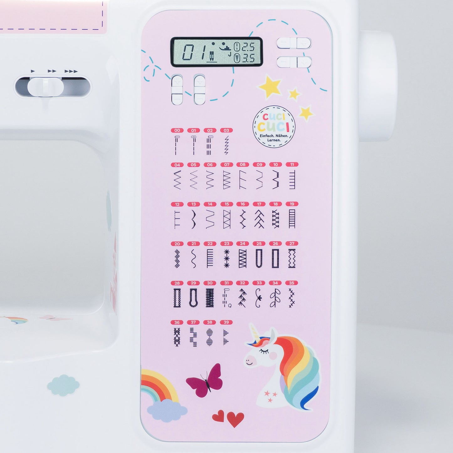 Kindernähmaschine im Kombipaket mit Näh-Baukasten Einhorn Elly