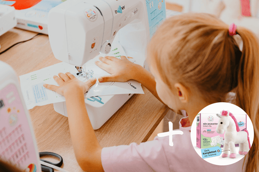 Kindernähmaschine im Kombipaket mit Näh-Baukasten Einhorn Elly